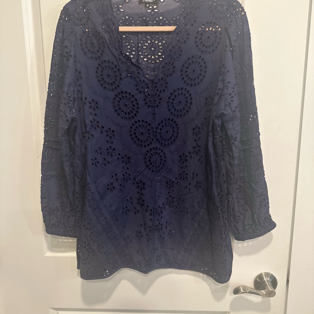 Women's Navy Eyelet Top